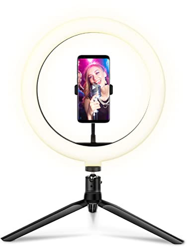 PartyFunLights - 30cm LED Ringlicht mit Stativ, dimmbar 3 Lichtmodi & 10 Helligkeitsstufen Selfie Desk Makeup Light mit Handyhalter USB Live Streaming Circle Light für YouTube Video Fotografie