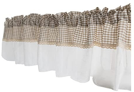 A.Monamour Gardine Scheibengardinen Kurzstores Weißer durchsichtiger Voile Tüll Baumwoll Leinen Gingham Kariert Kurzgardinen Küchengardine Küchenvorhang Küche Fenster Kurz Vorhang Stores Bistrogardine