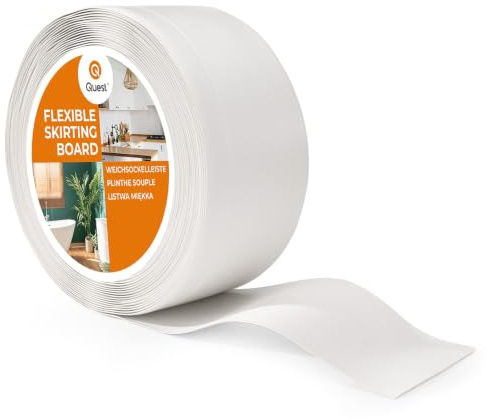 Quest Weichsockelleiste PVC 100x25 mm flexibel - Weiß, 5 m | Weiche Abschlussleiste ohne Bohren, wasser- & schimmelbeständig, für Wand, Boden, Küche & Bad, leicht zuzuschneiden