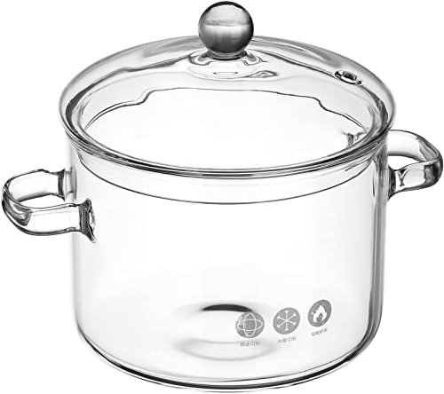 Hemoton Clear Glass Simmer Pot with Lid for Stovetop Potpourri, 1.3L/45 Fl Oz Borosilicate Glass Pots for Cooking on Stove, Cookware Stovetop Saucepan for Soup, Pasta, Milk, Fruit, Tea
