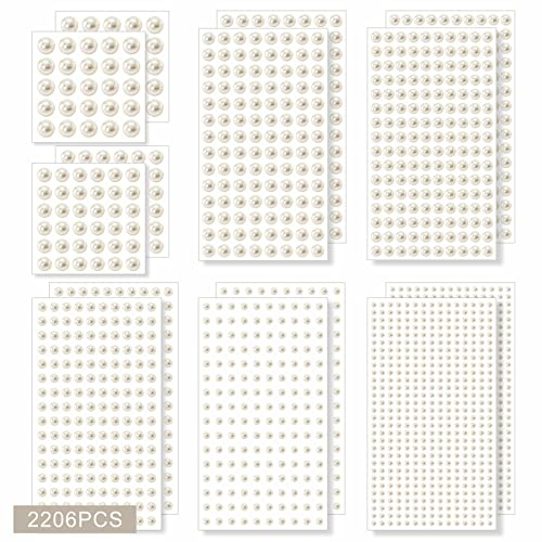 14 Sheets Self Adhesive Pearl Stickers, Hair Pearl Stickers 7size 3-4-5-6-7-8-10mm, Used for Facial Makeup, Eye, Hair, Nail， Wedding Card, Artwork Decoration