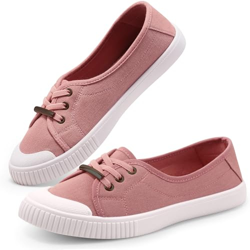 Harvest Land Womens Canvas Shoes Low Top Flat Gym Sports Pumps Trainers Lace Up Flat Ladies Girls Fashion Pumps Pink UK 7