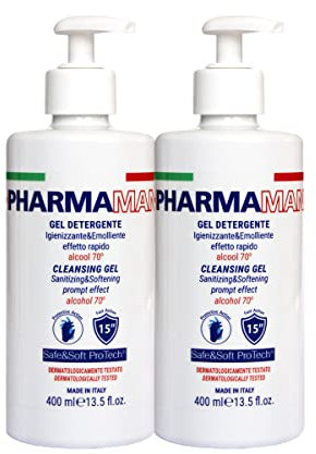 Pharmamani KIT 2 PEZZI GEL IGIENIZZANTE MANI da 400 ml l'uno. Con Dosatore. 70% Alcool. Effetto Rapido, non appiccica, mani morbide, Idratate. Profumo gradevole. Dermatologicamente Testato.
