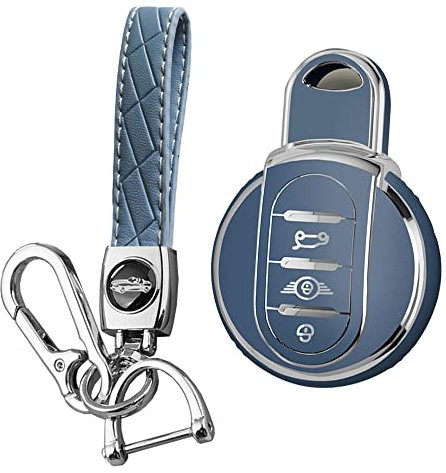 KUNIO Autoschlüssel Hülle Etui Passt für BMW Mini Cooper One F55 F56 Hatch F54 Clubman F57 Cabrio F60 Countryman TPU Schlüsselhülle Cover Schlüsselanhänger Schlüsselbund 3 Tasten A Grau