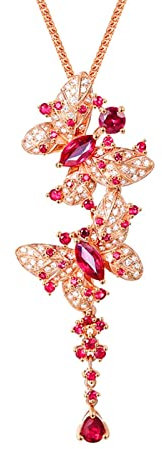 AMDXD Halsketten Rose Gold 18 Karat 750, 1.08ct Rubin Ketten Rot, Schmetterling Statmentketten Rose Gold Au750 mit Diamant Echtschmuck, Länge 45cm
