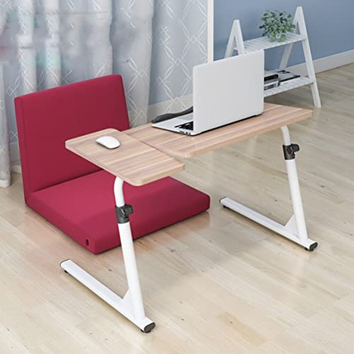 Rollbarer Laptop-Tisch für Bett und Sofa, mobiler Stehpult, winkel- und höhenverstellbarer Wagen über zusammenklappbarem, tragbarem Arbeitszimmer, Schlafzimmer (Color : White) (White) (Natural)