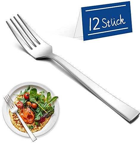 Gabeln 12 Stück, Joyfair Edelstahl 19.5cm Tafelgabeln Menügabeln Set, Modernes Große Essgabeln Besteckset, Elegante Gabel Set für Haushalte/Restaurant/Küche, Spiegelpoliert & Spülmaschinenfes