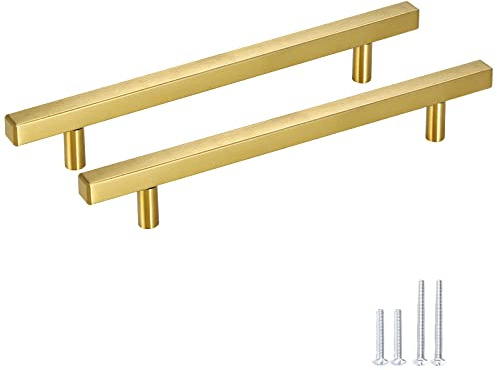 Meisax 10 Stück Quadratischer Schrankgriffe, 160 mm Lochabstand, Gold | Edelstahl Möbelgriffe mit Schrauben, für Kleiderschränke, Schränke, Schranktüren, Schubladen, Badezimmertüren