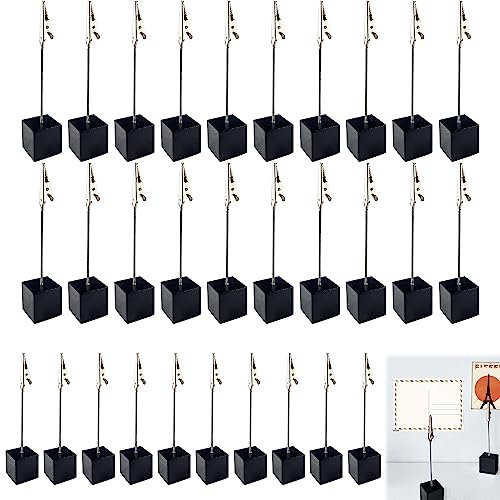 Nizirioo Holz Fotohalter mit Klammern: 30 Stück Memo Clip Halter, Fotohalter Clip, Bildhalter mit Clips, Memo Clip Halter mit Stehend für Hausdekoration, Party, Büro, Hochzeits (Schwarz)