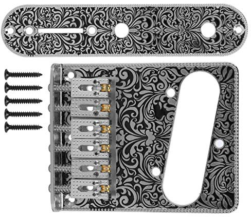Geschnitzte Muster E-Gitarre Brücke 6 Sättel Saitenhalter E-Gitarre Zubehör (SILVER)