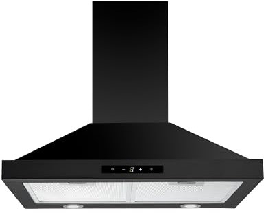 FIREGAS Hotte Aspirante 60 cm, Hotte murale avec Touch Control, Recyclage ou écavuation, 3 Niveaux de Vitesse, LED 2 x 1,5 W, Filtres à Charbon inclus, Hotte décorative, Noir