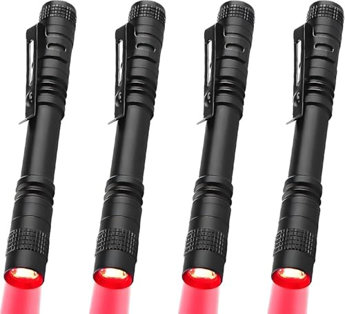 MVIOCS 4 Pack Red Light Flashlights, Red Led Flashlight, Red Flashlight Torch with Clip for Astronomy,Detector,Night Observation, Outdoor Camping, Black
