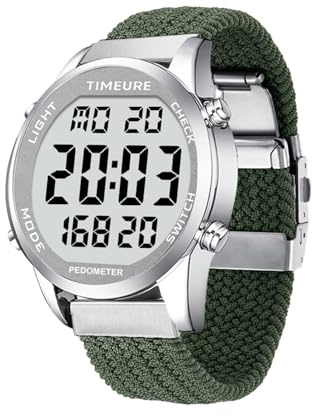 TIMEURE Schrittzähler-Uhr für Männer & Senioren | Modisches Design | Wasserdichter Armbanduhr mit Großer Digitalanzeige | Einfacher & Genauer Schrittzähler-Funktion (Grün)