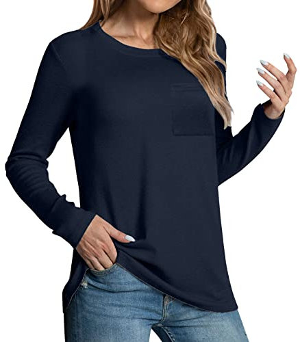Long Shirts for Women UK Womens Casual Short Sleeve Tunic Tops Loose Comfy Summer Blouse Hide Belly Shirts Oversized Tops for Women UK Gym T-Shirts (Navy, L)