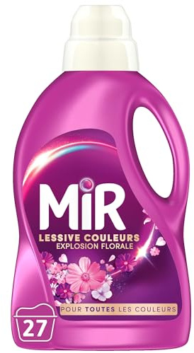 Mir - Lessive Liquide Couleurs - Explosion Florale -Main & Machine - Raviveur - Formule 3en1 - Couleurs - Fibres - Fraîcheur - Nettoie avec Soin - Anti-Bouloche - Pour Toutes les Couleurs - 27 Lavages