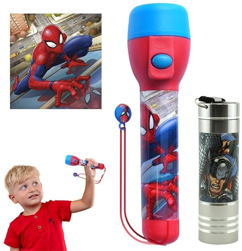 SRV Hub Lot de 2 lampes de poche LED pour enfants, super lumineuses 9 LED, en aluminium, design résistant à l'eau, grande lampe de poche en plastique, fonctionne à piles, veilleuse d'urgence avec