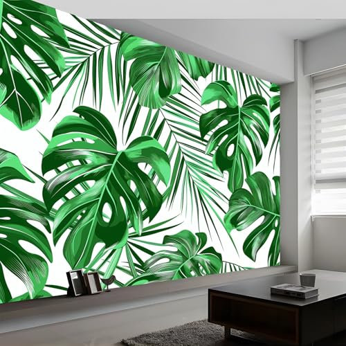 Panoramic Plant Painting Monstera Wallpaper Mural 450 x 315 cm (W x H), Wall Poster Green Photo Wallpaper Mural 3D Effect, Poster Decoration for Bedroom Living Room Corridor