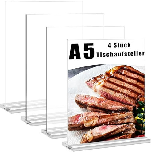NINGYER 4 Stück Aufsteller a5, Tischaufsteller a5, T-förmiges Acryl Tischaufsteller, für Büro, Restaurant, Speisekarte, Promotion, Café, Hochzeit