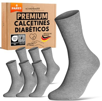 sockenkauf24 Calze Diabetici Uomo 39-42 Donna Grigio 97% Cotone 6 Paia senza Elastico senza Cucitura