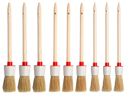 Sxutop 9 Pièces Pinceaux Rond en Bois Pinceau Rond Poils Naturels Pinceau Brosse Ronde Ø 20mm/25mm/30mm Pinceaux à Rechampir Professionnel pour Peinture Murale, Meubles, Lasures, Vernis