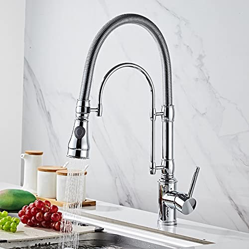 Grifo de fregadero de cocina extraíble cromado comercial con construcción total de latón para bar, casa de campo, tocador, moderno grifo mezclador de cocina