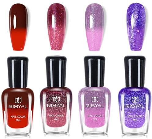 Temperature Colour Changing Nail Polish Set,Quick Drying Long-Lasting Glitter Nail Varnish Sets,Rainbow Chameleon Colour Mood Chameleon Long Lasting Glossy Nail Polish Kit - Without Use UV Lamp