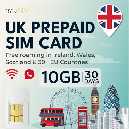 travSIM Carte SIM UK | 10 Go de données avec vitesse 4G/5G | Utilisez la carte SIM pour l'Europe au Royaume-Uni et dans 30+ pays de l'UE | Le plan de carte SIM pour l'Europe est valable pendant 30