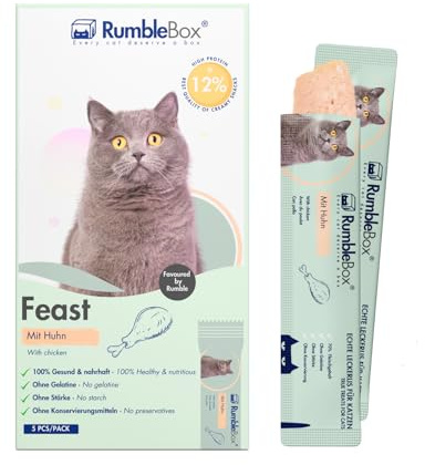 RumbleBox Schleckies mit Huhn, getreidefrei & zuckerfrei für Allergiker, Gesunde Leckerlis für Katzen mit nur 5 Zutaten (1er Pack 75g)