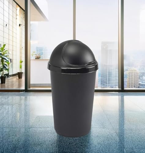 SPECTRAPLAST® 60L 60 Litre Black Kitchen Bullet Bin with Slide Open Lid Rubbish Ideal Dustbin for Home, Bedroom, Office Use, Plastic Kitchen Bin, Waste paper Bin 73cm (H) x 37cm (W)