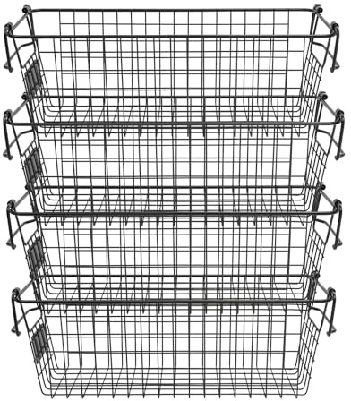 KAPIPALA Frysförvaring, behållare, förvaringskorgar, 4 nivåer, stapelbara trådkorgar, metallförvaringslåda med handtag för badrum, sovrum, förråd, frukt, grönsaker 40 x 15,5 x 15 cm