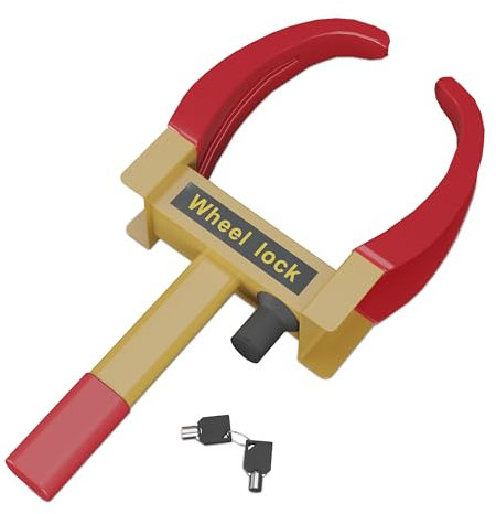 Relaxdays Radkralle für PKW, Parkkralle Sicherheitsschloss, Anhänger & Wohnwagen, Diebstahlschutz Auto, Stahl, gelb-rot