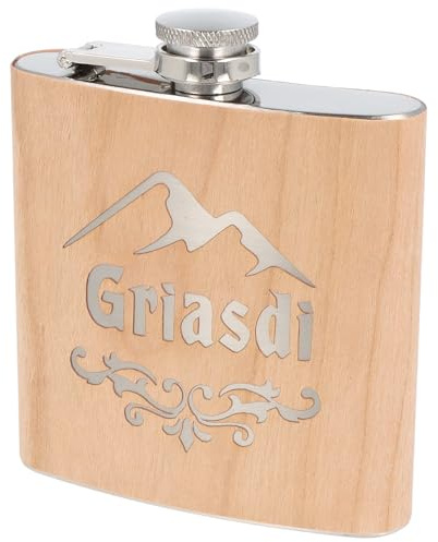 Spruchreif | Flachmann Grias di mit Gravur | Edelstahl-Hip Flask mit bayerischem Gruß | 170 ml (6 OZ) | Geschenk für Männer & Bayern-Fans | Outdoor Begleiter | 12 x 10 x 3 cm