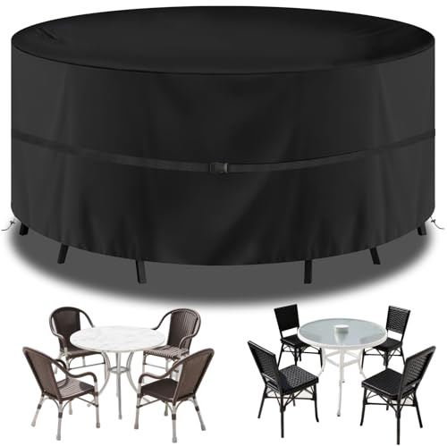 LUSCHEER Garden Furniture Covers Waterproof Windproof Anti-UV Heavy Duty 210D Oxford Fabric Garden Outdoor Round Patio Set Table and Chairs Cover (Ø230x90cm) - Black