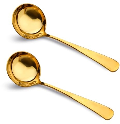 Lot de 2 louches à soupe en acier inoxydable doré, petite louche à sauce en métal de 19,1 cm, louche de cuisine pour service à cuillère (doré)