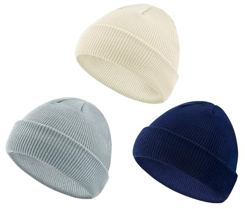 SEYUFN Baby Wintermütze Kinder Mütze Jungen Winter Babymütze Mädchen Mütze Mit Licht Kinder Beanie Junge Strickmütze (DE/NL/SE/PL, Alter, 2 Jahre, 6 Jahre, Beige+Hellgrau+Marineblau)