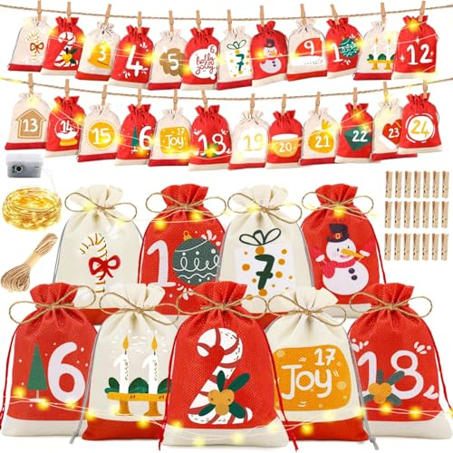 Adventskalender zum Befüllen Stoff Weihnachtskalender 2026 Kinder: 24 Set Säckchen zum Befüllen DIY Jutesäckchen Adventskalender Selber Basteln Beutel Nikolaus Sackerl Stoffbeutel für Weihnachten
