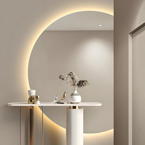 ZYBOWAYL Grande Specchio da Bagno a Mezzaluna, Specchio Cosmetico Intelligente LED 3 Colori, Retroilluminato Senza Cornice Antiappannamento per Decorativo Parete(Right Cut,100 * 70cm)