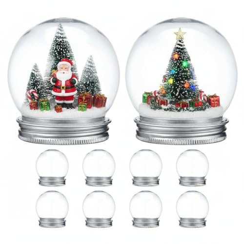 JECOMPRIS 10 Stück Schneekugel Selber Machen: aus Durchsichtigem Kunststoff mit Abschraubbaren Kappen, Befüllbares Bonbonglas für Pflanzenlandschaften, Weihnachtsfeierdekorationen