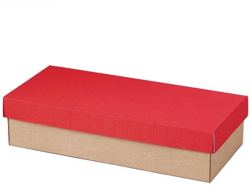 2er Geschenkkarton mit Stülpdeckel, 38,5 x 17,5 x 9 cm, rot/natur, 25 Stück