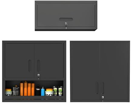 EKJ Garage Storage Cabinet System 3pcs Heavy Duty Workshop Set Wall Cabinet Metal Tool Cabinets with Adjustable Shelves Metal Garage Storage Cabinets