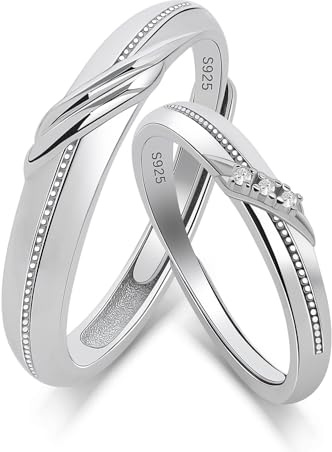 Meissa Anillos de Plata Pareja 925 de Compromiso Mujer 3mm & Hombre 4mm Alianzas Ajustables para Boda Compromiso Aniversario San Valentín Regalo para Ella y Él, Juego de dos anillos