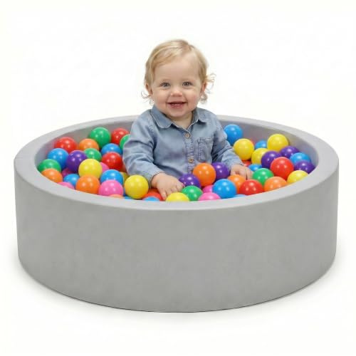 Wilwolfer Piscina de bolas para niños pequeños: piscina de bolas de espuma con 200 bolas de colores – Piscina de bolas para bebé con bolas incluidas – Piscina de bolas redonda suave plegable grande