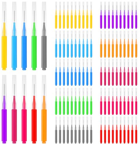 100 Pcs Brossettes Interdentaire, Outil de Nettoyage Dentaire, Brosse Dentaire Portable avec Couvercle, Nettoyage Facile Des Espaces Interdentaires(10 Couleurs)