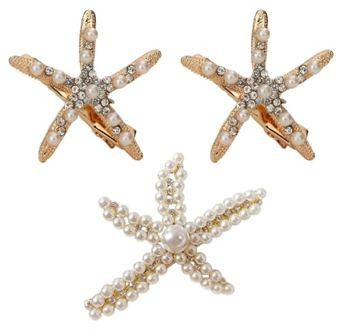 Set de 3 pinzas para el pelo con estrellas de mar y perlas,accesorios para el cabello de mujer,horquillas con estrellas de mar para disfraces de sirena,accesorios para niñas de florista, boda.