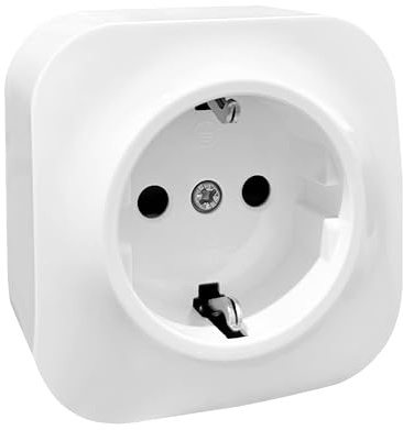 Base Schuko de Superficie Simple, Enchufe Schuko para Montaje en Pared, Toma de Corriente para Interior, 16A, 250V, Máx. 3680W, Ideal para Uso Doméstico y Comercial, Blanco