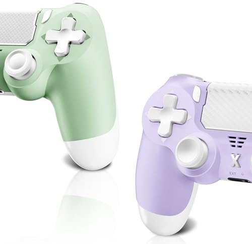 Wireless Controller for P-4, Game Controller for P-4/Slim/Pro/PC, Bluetooth Gamepad Joystick with Vibration Touch Panel, Upgraded Six-Axis Sensor, 3.5mm Audio Jack (Light Purple+Light Green)