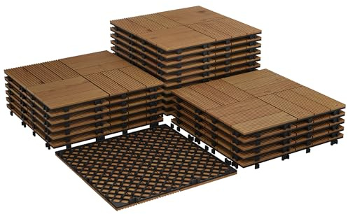 Garvee Dalles terrasse bois d'acacia 30x30cm emboîtables, Brun 33PCS | Caillebotis clipsables étanches et antidérapantes, installation facile pour terrasse, balcon, piscine, jardin, douche