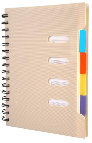 15,8 x 21,5 cm Cuaderno Espiral A5 Linea de 210 Páginas/105 Hojas, 80g/M² | Libreta con Separadores de 4 Color, Libretas Espiral Tapa Dura de PVC para Estudiantes, Escuela, Oficina, Estudio (Beige)