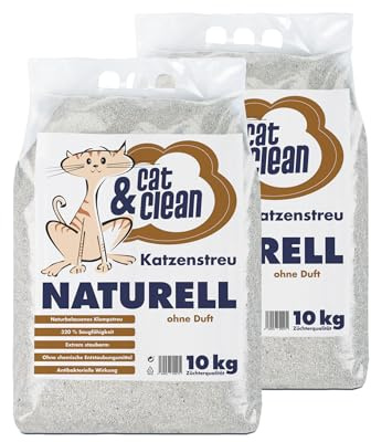 Cat & Clean Katzenstreu Der Extraklasse Klumpendes Einstreu Extrem Saugfähig Naturprodukt Aus Bentonit 20Kg (Naturell)
