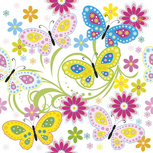 20 Servietten Blüten und Schmetterlinge als Tischdeko für Ostern, Frühling und Sommer 33x33cm